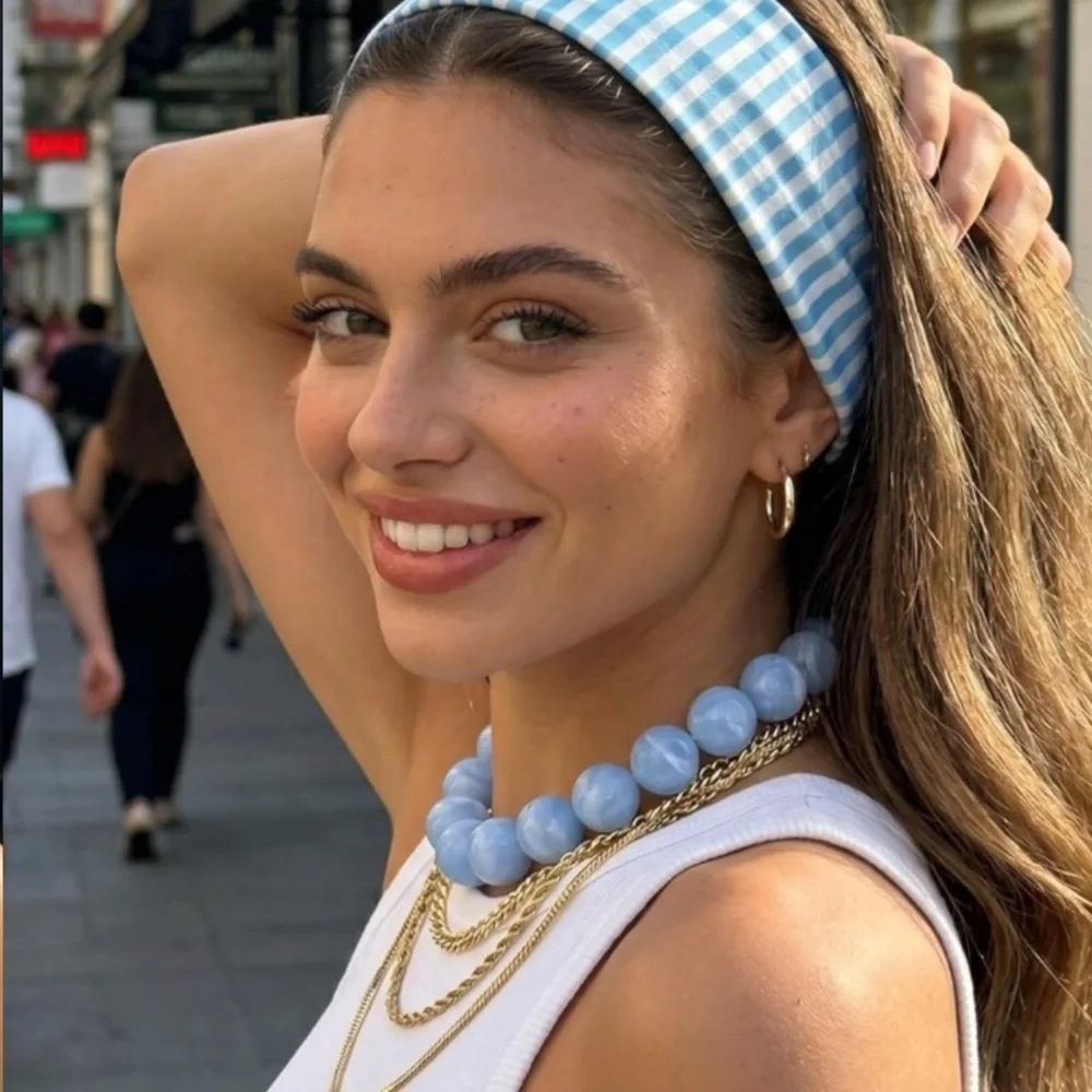 Light Blue Dopamine Beaded Statement Necklace new